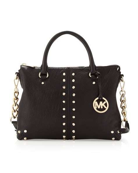 michael kors black leather handbag|michael kors black studded handbag.